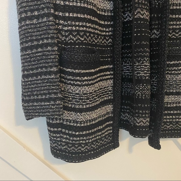Talbots Metallic Striped Open Front Longline Tweed Sweater Cardigan Black Sz L - Picture 3 of 7